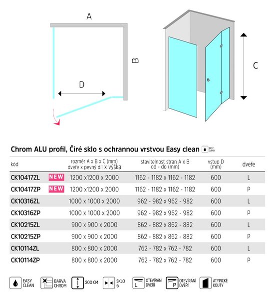 Mereo Mereo, Cabina de dus, Novea, patrata, crom ALU, Sticla transparenta, usa stanga si parte fixa, MER-CK10114ZL