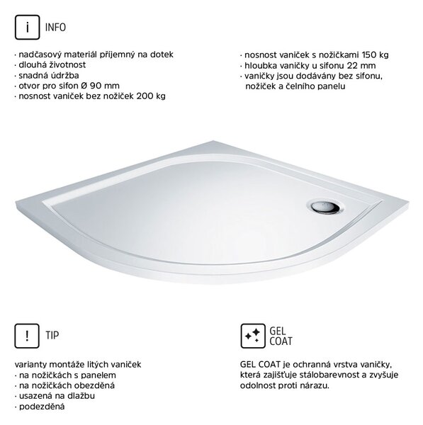 Mereo Mereo, Cadă de duș pătrată, R550, fără picioare, marmură turnată, MER-CV15M