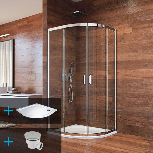 Mereo Mereo, Set dus:, LIMA, sfert de cerc, 90x90x190 cm, R 550, crom ALU, sticla transparenta, cada de marmura turnata, MER-CK608B23KM