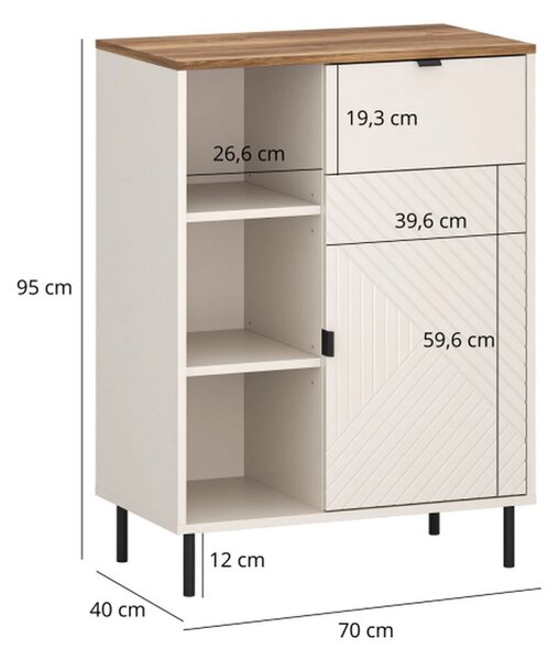 Comoda dulap EVO, casmir/stejar, PAL laminat, 70x40x95 cm