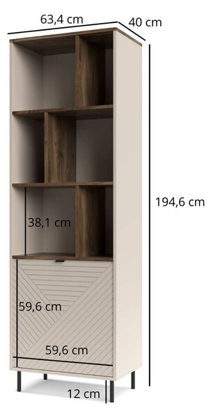 Biblioteca cu rafturi pentru carti EVO, casmir/stejar, PAL laminat, 63
