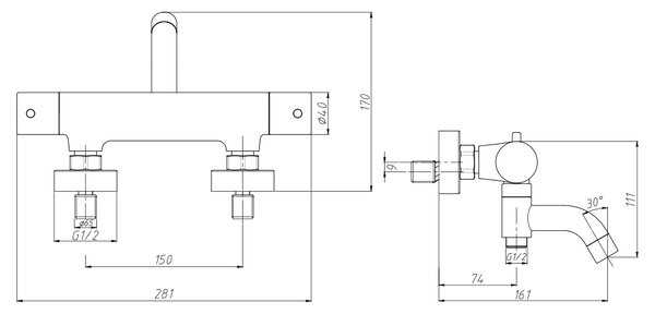 Mereo Mereo, Baterie termostatică de perete pentru baie fără accesorii, MER-CB90103TER