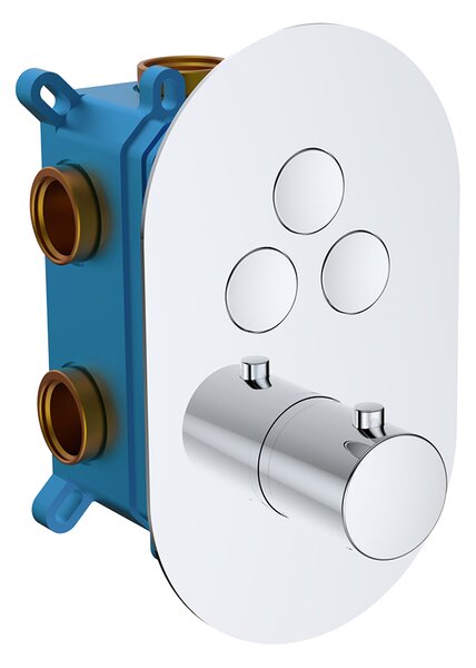 Mereo Mereo, robinet termostatic cu buton ascuns - 3 căi - capac oval, MER-CB60157TB