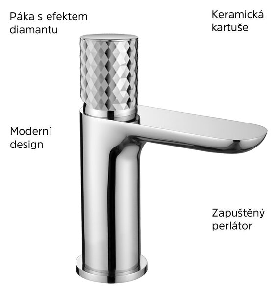Mereo Mereo, Baterie înaltă pentru lavoar, diamant, Viana, fără priză, crom, MER-CBE10102A