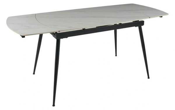 Masa extensibila VELA, alb cu efect de marmura/negru, ceramica/metal