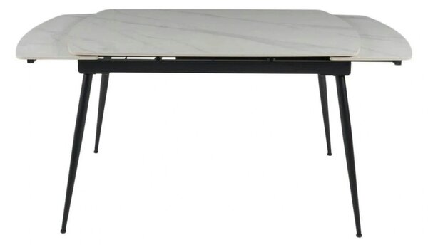 Masa extensibila VELA, alb cu efect de marmura/negru, ceramica/metal
