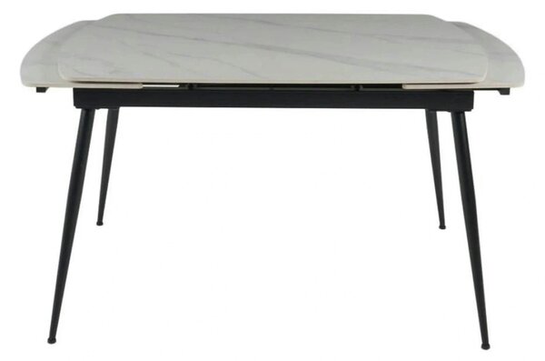Masa extensibila VELA, alb cu efect de marmura/negru, ceramica/metal