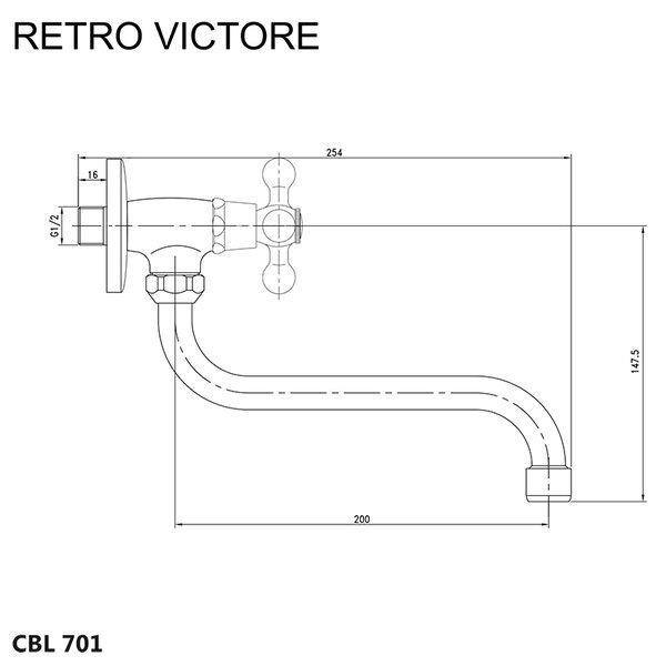 Mereo Mereo, Baterie pentru lavoar montată pe perete, Retro Victoria, cu braț pivotant ø 18 mm - 200 mm, crom, MER-CBL701