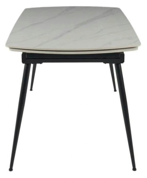 Masa extensibila VELA, alb cu efect de marmura/negru, ceramica/metal