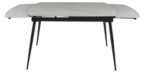 Masa extensibila VELA, alb cu efect de marmura/negru, ceramica/metal
