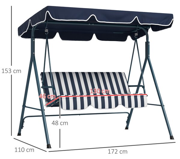 Outsunny Leagăn de Grădină cu 3 Locuri cu Acoperiș Solar, Balansoar în Aer Liber cu Structură din Oțel și Poliester, 172x110x153 cm, Alb și Albastru | Aosom Romania