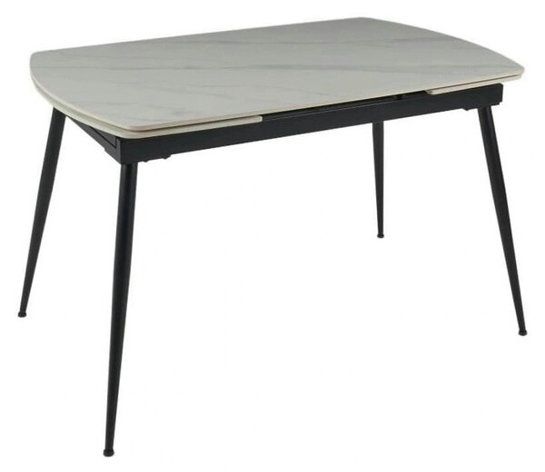 Masa extensibila VELA, alb cu efect de marmura/negru, ceramica/metal
