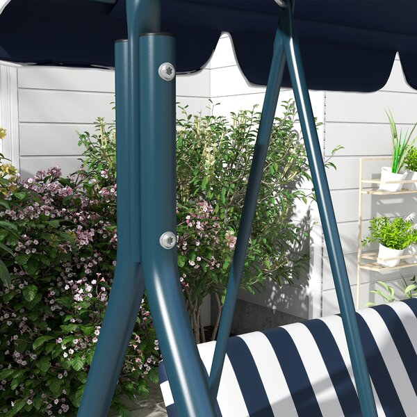 Outsunny Leagăn de Grădină cu 3 Locuri cu Acoperiș Solar, Balansoar în Aer Liber cu Structură din Oțel și Poliester, 172x110x153 cm, Alb și Albastru | Aosom Romania