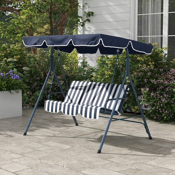 Outsunny Leagăn de Grădină cu 3 Locuri cu Acoperiș Solar, Balansoar în Aer Liber cu Structură din Oțel și Poliester, 172x110x153 cm, Alb și Albastru | Aosom Romania