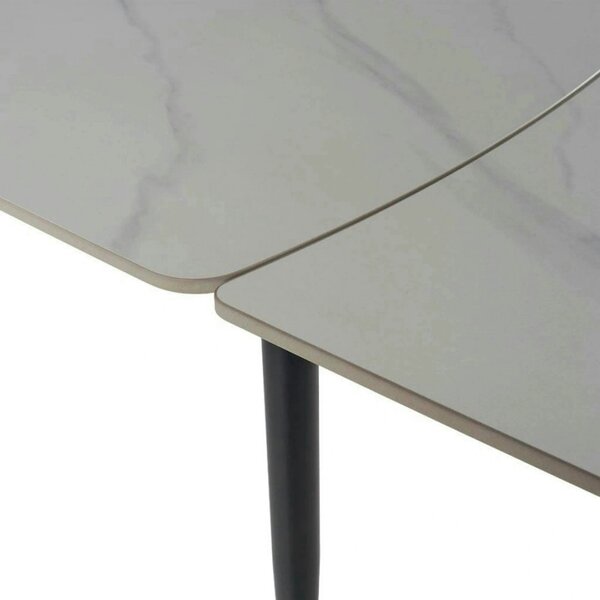 Masa extensibila VELA, alb cu efect de marmura/negru, ceramica/metal