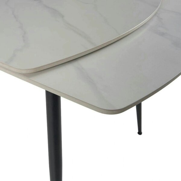 Masa extensibila VELA, alb cu efect de marmura/negru, ceramica/metal