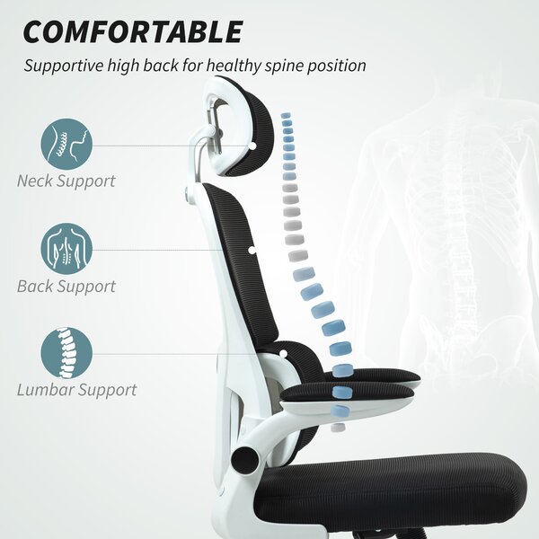 HOMCOM Scaun Birou cu Înălțime Reglabilă, Brațe Rabatabile și Tetieră, Scaun Ergonomic 62x61x112-120 cm, Negru | Aosom Romania