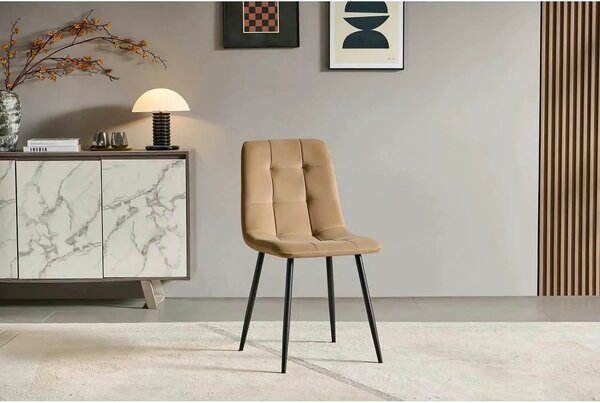 Scaun TED NEW, bej inchis/negru, stofa catifelata/metal, 46x54x88 cm
