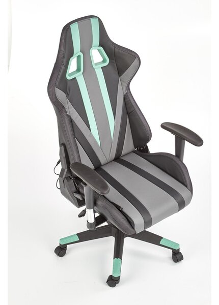Scaun gaming FACTOR, negru/gri/verde, piele ecologica/material textil