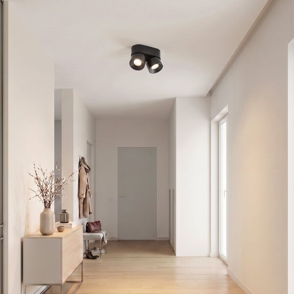 PRIOS Lampa Rotari basic, cu 2 becuri, negru, 18 cm, GU10, reglabil, Negru, Camera de zi / sufragerie, Metal, Modern