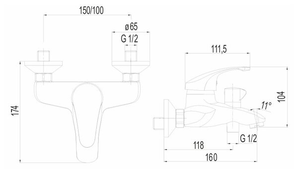 Mereo Mereo, Baterie pentru cada montata pe perete, Sonata, cu intrerupator ceramic, fara accesorii, crom, MER-CB901A04N