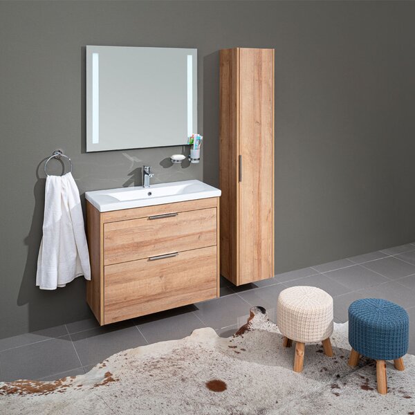 Mereo Mereo, Vigo, dulap baie cu chiuveta ceramica, 61 cm, alb, stejar, MER-CN321