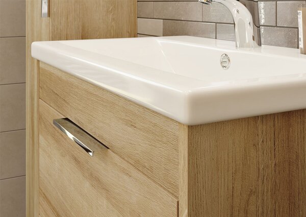 Mereo Mereo, Vigo, dulap baie cu chiuveta ceramica, 51 cm, alb, stejar, MER-CN320