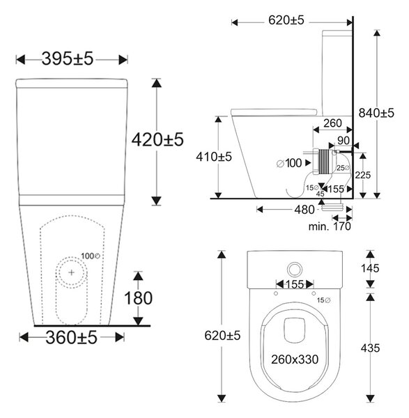 Mereo Mereo, WC combi, deșeuri vario, cu glugă, Smart Flush RIMLESS, ceramică, incl. scaune, MER-VSD91T1