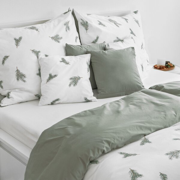 Goldea lenjerie de pat din 100% bumbac duo - miros de brad cu verde salvie 200 x 220 și 2buc 50 x 70 cm