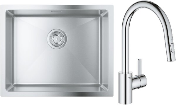 Set chiuveta din otel Grohe K700 31574SD1, baterie bucătărie Grohe Eurosmart Cosmopolitan 31481001