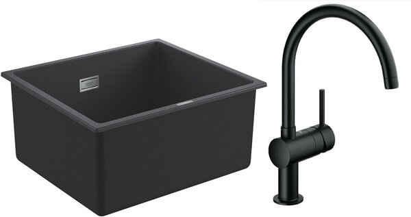 Set chiuvetă din granit Grohe K700 31653AP0, baterie bucătărie Grohe Minta 32917KS0