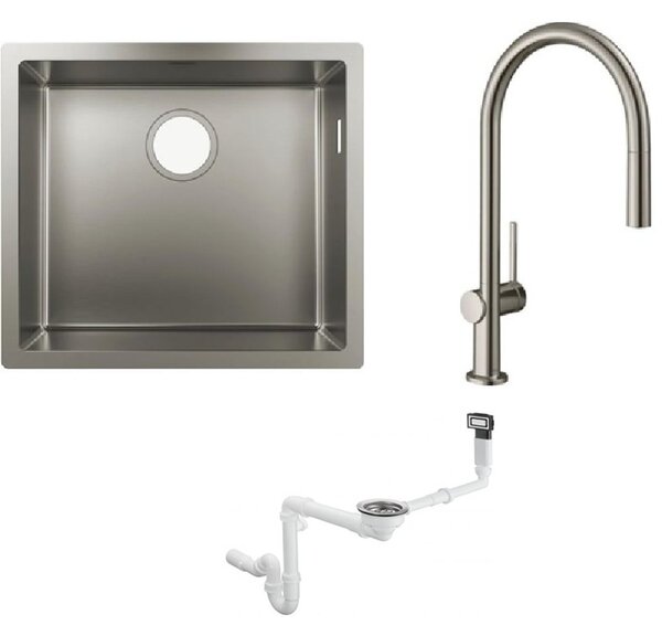 Set chiuveta din otel Hansgrohe S 71 43427800, baterie bucătărie Hansgrohe Talis M54 72803800, 43921800