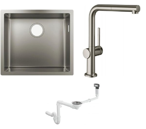Set chiuveta din otel Hansgrohe S 71 43427800, baterie bucătărie Hansgrohe Talis M54 72809800, 43921800
