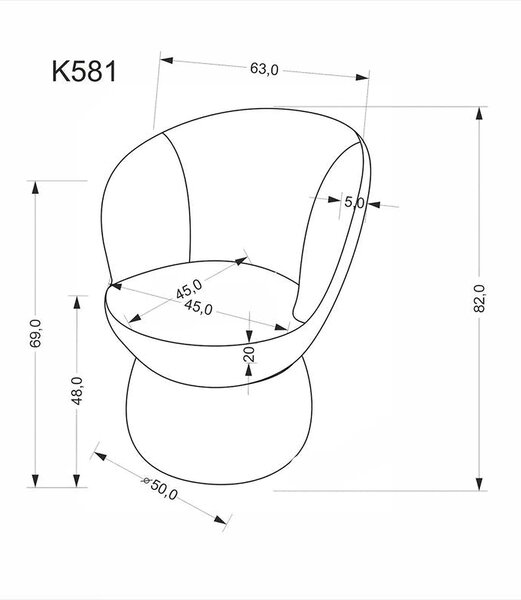 Fotoliu K581, gri, stofa clasica, 63x62x82 cm