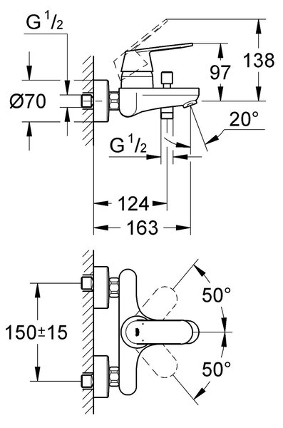 Grohe Eurosmart Cosmopolitan baterie cadă-duș perete crom 32831000