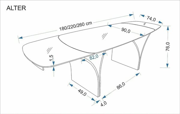 Masa extensibila ALTER, bej/negru, ceramica/sticla/metal, 180/260x90x7