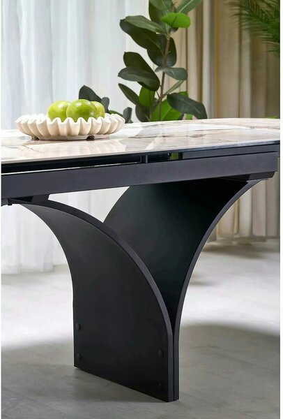 Masa extensibila ALTER, bej/negru, ceramica/sticla/metal, 180/260x90x7