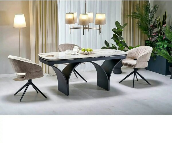 Masa extensibila ALTER, bej/negru, ceramica/sticla/metal, 180/260x90x7