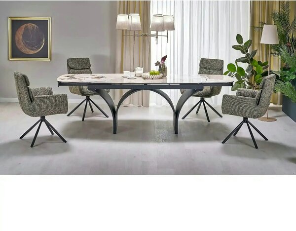 Masa extensibila ALTER, bej/negru, ceramica/sticla/metal, 180/260x90x7