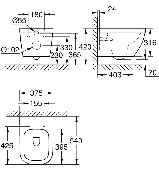 Grohe Euro Ceramic vas wc agăţat fără margine alb 39538000
