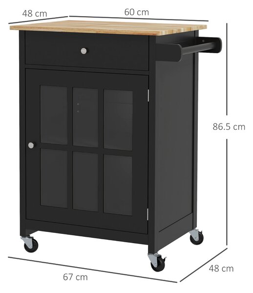 HOMCOM Cărucior de Bucătărie cu Sertar, Raft Reglabil, 4 Roți și Suport Lateral pentru Prosop, 67x48x86,5 cm, Negru | Aosom Romania