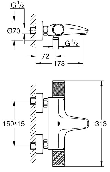 Grohe Precision Feel baterie cadă-duș perete cu termostat crom 34788000