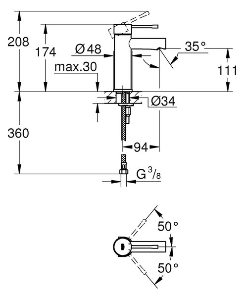 Grohe Essence baterie lavoar stativ crom 34294001