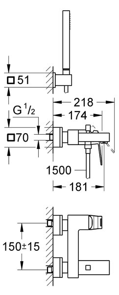 Grohe Eurocube baterie cadă-duș perete crom 23141000