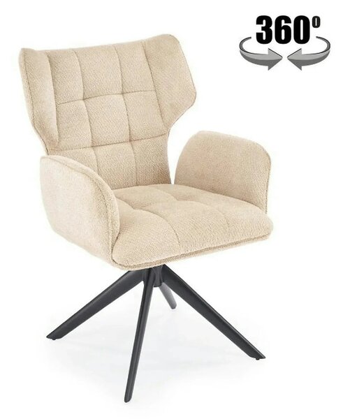 Scaun rotativ K601, bej/negru, stofa/metal, 57x64x90 cm
