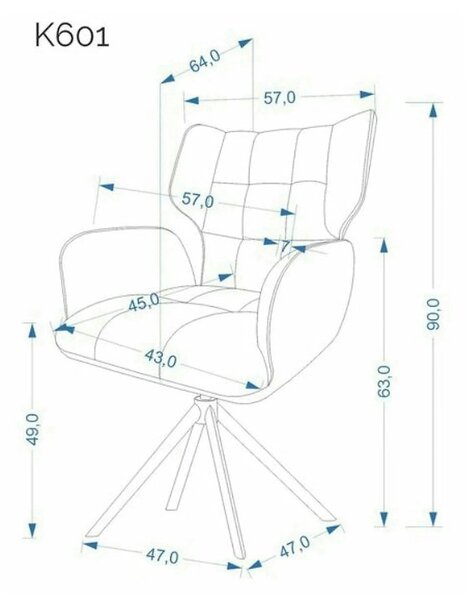 Scaun rotativ K601, gri/negru, stofa/metal, 57x64x90 cm