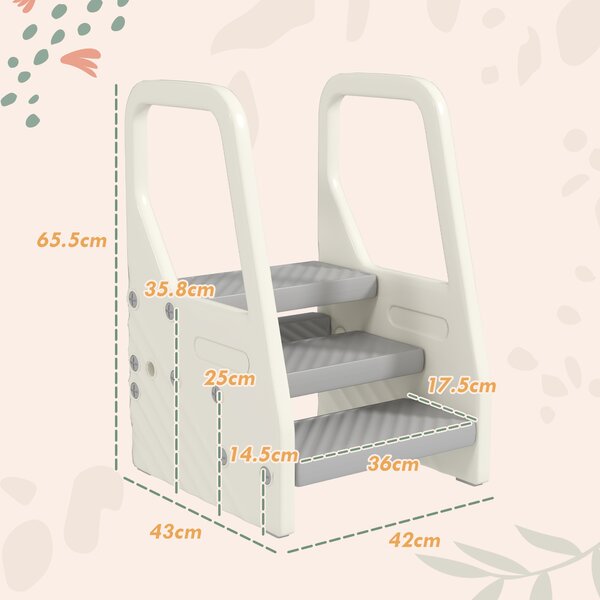 AIYAPLAY Turnuleț pentru Copii 2-5 Ani cu 3 Trepte Reglabile și Tălpi Antiderapante, 43x42x65,5 cm, Gri | Aosom Romania