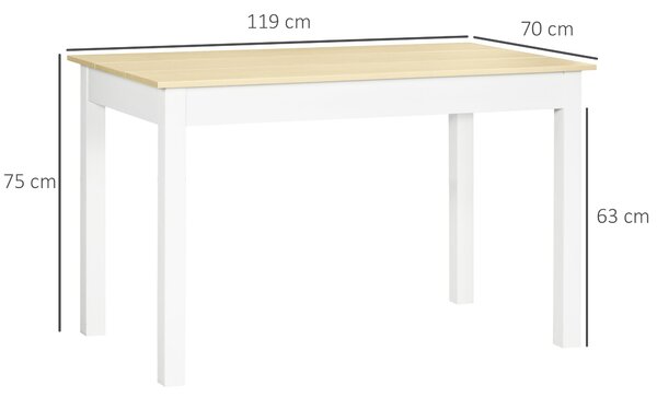 HOMCOM Masă pentru 4-6 Persoane, Masă Modernă de Bucătărie și Sufragerie din Lemn, 119x70x75 cm, Alb | Aosom Romania