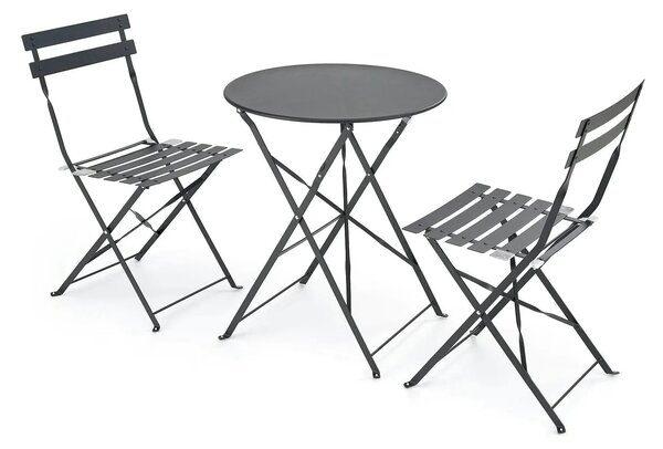Set gradina LIVORNO, negru, metal, cu masa si 2 scaune pliante