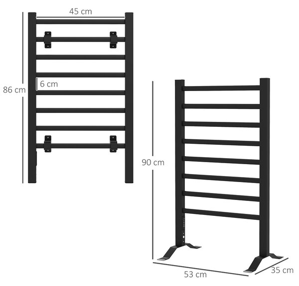 HOMCOM Uscător Electric de Prosoape, Cuier Încălzit cu 8 Bare și Temporizator de 2 sau 4 Ore, 53x35x90 cm, Negru | Aosom Romania